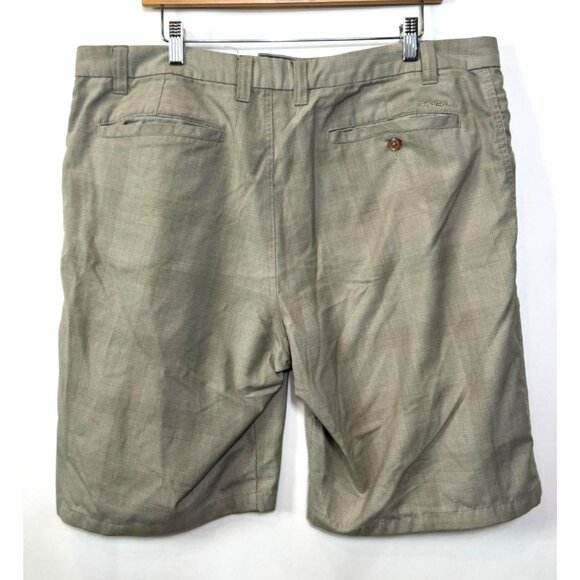 O'Neill Flat Front Shorts Tan Plaid Polyester Viscose Lightweight Size 38 - Picture 3 of 7